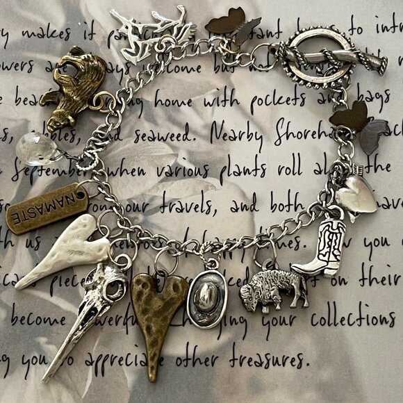 Artisan Crafted 13 Charm Bracelet on a Sterling Silver Chain: NWOT! - Picture 1 of 10
